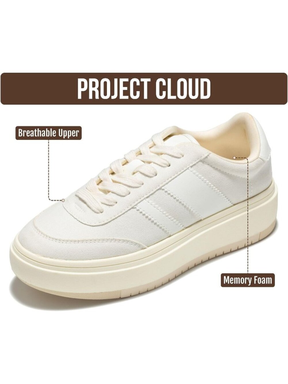 Project Cloud Women's White Memory Foam Insole Footwear Platform Sneaker Shoes - Picture 2 of 6